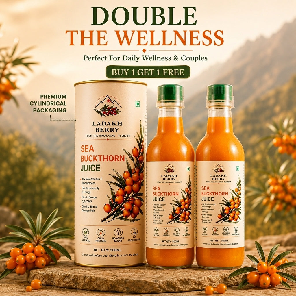 Buy 1 Get 1 Free – Ladakh Berry Cold-Pressed Sea Buckthorn Juice (500ml x 2) | Himalayan Superfruit