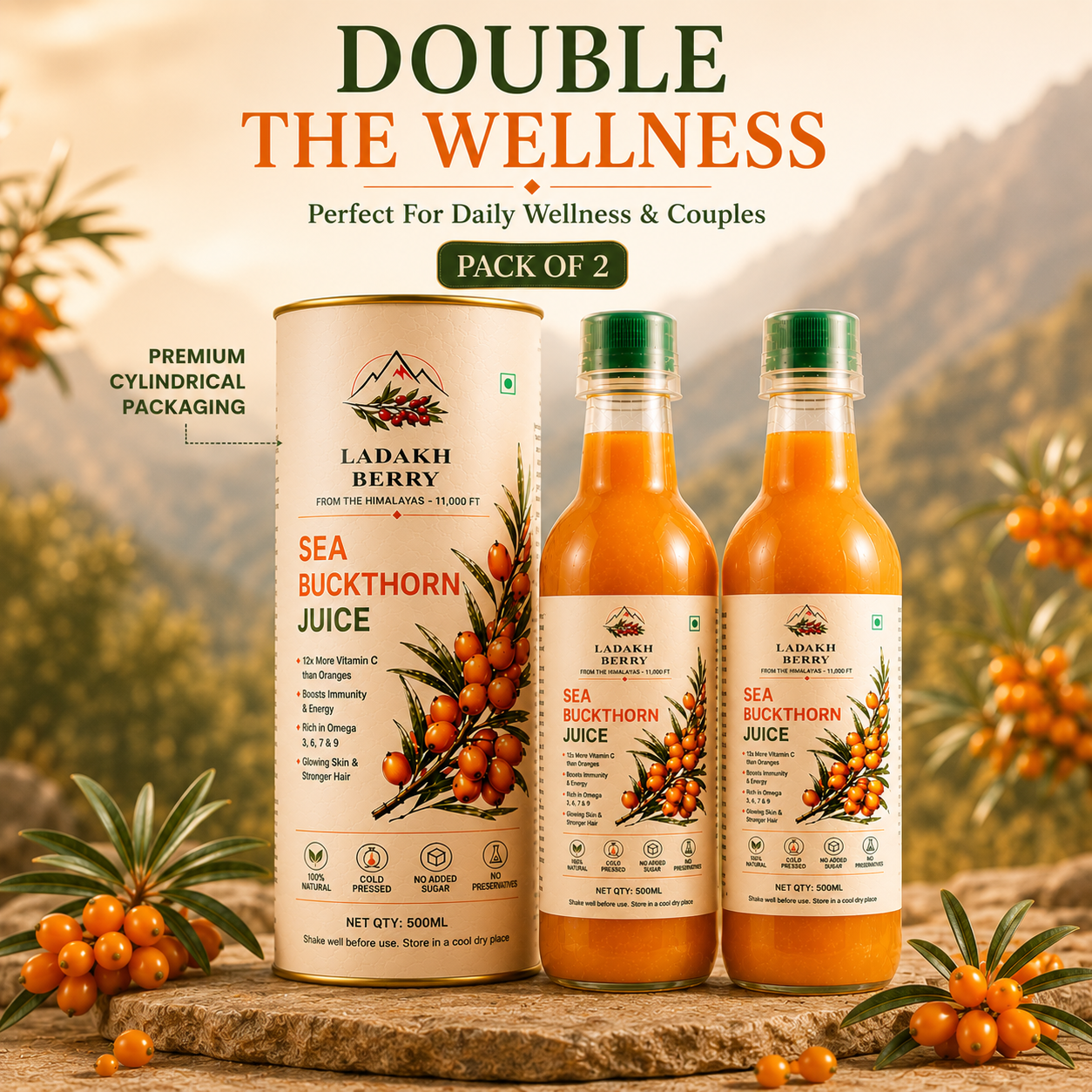 Ladakh Berry Sea Buckthorn Juice – 500ml | Cold-Pressed Himalayan Superfruit